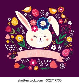 Happy easter card. Holiday easter illustration in cartoon style. Stylish holiday background.