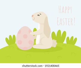 Happy easter card illustration with easter bunny and type font