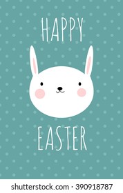 Happy Easter card illustration with easter bunny on the polka dot background.