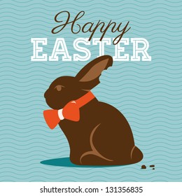 Happy easter card illustration with easter chocolate bunny, easter rabbit and type font