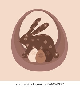 Happy easter card illustration with easter chocolate bunny,eggs, easter rabbit .