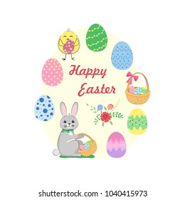 Happy Easter card illustration with Easter eggs. Vector illustration.