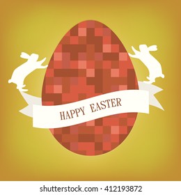 Happy easter card. Illustration with pixel egg and ribbon