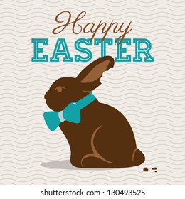 Happy Easter Card Illustration Vector With Chocolate Easter Bunny