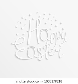 Happy Easter card illustration. White paper cut festive text.