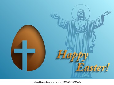 Happy Easter card with the image of Jesus Christ and the Christian cross, Easter background, Vector illustration