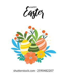 Happy Easter. Easter card in intense colors in a flat vector style