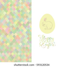 Happy Easter card with lettering, bunny and decorative eggs