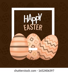 happy easter card with lettering and eggs painted vector illustration design