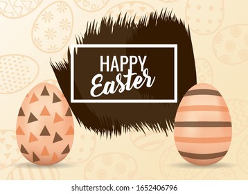 happy easter card with lettering and eggs painted vector illustration design