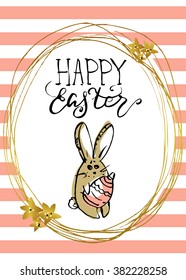 Happy Easter card with lettering and hand drawn elements.