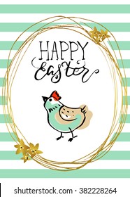 Happy Easter card with lettering and hand drawn elements
