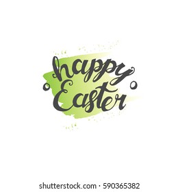Happy Easter card. lettering. Hand made calligraphy. Watercolor brush stroke. Vector design.