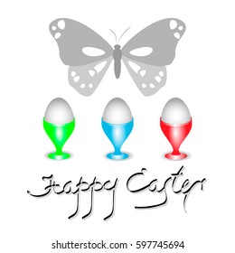 Happy Easter card with lettering and Isolated Easter eggs in cups 