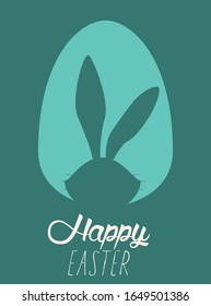tarjeta de Pascua feliz con letras y diseño de ilustraciones vectoriales de conejo