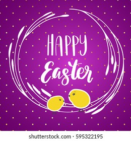 Happy Easter card with modern calligraphy, holiday poster. Typography design. Vector illustration