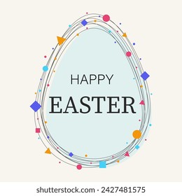 Happy Easter card. Modern style background with colourful Easter egg and geometric shapes. Vector illustration