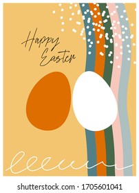  Frohe Ostern! Osterkarte für Online-Grüße in der Zeit der Selbstisolierung.Ostereier. Helle abstrakte minimalistische Vektorillustration mit Osterei.