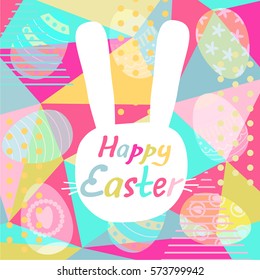 Happy Easter card. Ostern celebration abstract geometrical card template.Cute cartoon style. Vector illustration.