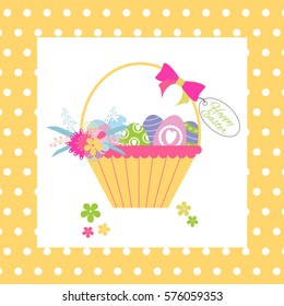 Happy Easter card. Ostern celebration card template.Cute cartoon style. Vector illustration.