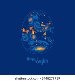 Happy Easter card with painted eggs. Traditional Easter symbols in yellow and blue colors