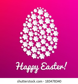 Happy Easter card  with paper flowers in an egg shape