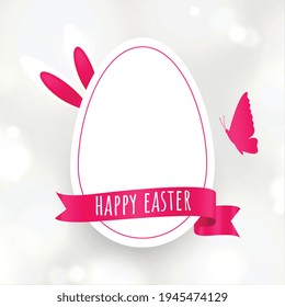 happy easter card in paper style with ribbon