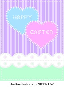 Happy Easter Card, patches and lace, embroidery patchwork, vector holiday print