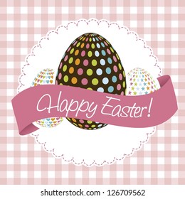 happy easter card, pink background. vector illustration