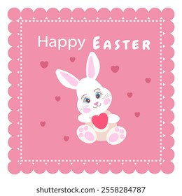 happy easter card pink, bunny heart, hearts, banner