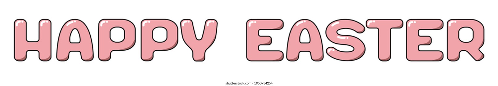 Happy Easter card with pink lettering in cartoon style. Holiday concept coloring in pastel color pink. Horizontal vector flat illustration isolated on white background