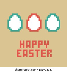 Happy easter card. Pixel easter icons. Vector. Illustration.