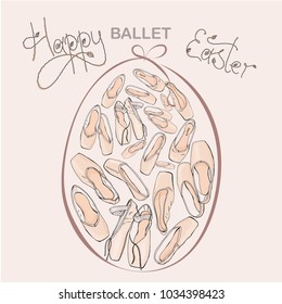 Happy easter card with pointe shoes on light pink backgroun