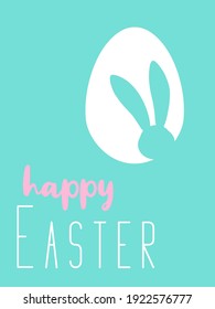 Happy Easter card or poster with cute bunny ears and egg silhouette on pastel background. Traditional symbol of holiday. Simple minimalistic desig for card, banner or poster. Vector illustration.