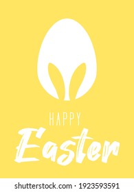 Happy Easter card or poster with cute bunny ears and egg silhouette on pastel background. Traditional symbol of holiday. Simple minimalistic desig for card, banner or poster. Vector illustration.