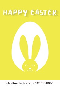 Happy Easter card or poster with cute egg and bunny ears silhouette on pastel background. Simple minimalistic design. Vector