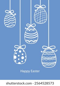 Happy Easter. Card, poster, invitation with linear easter decorative eggs. Modern design style.