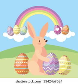 Happy easter card with rabbit cartoon vector image digital design