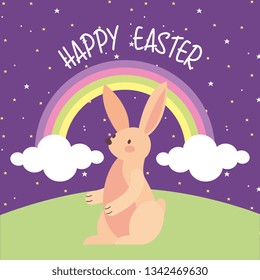 Happy easter card with rabbit cartoon vector image digital design