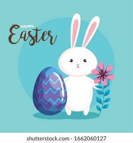 happy easter card with rabbit and decoration vector illustration design