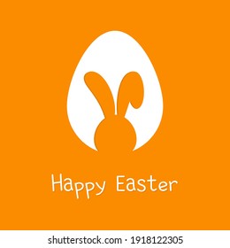 Happy easter card with rabbit ears inside egg. Easter bunny greeting card Concept