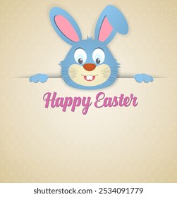 Happy Easter card with rabbit ears. Easter rabbit for Easter holidays design. Easter bunny on light background.