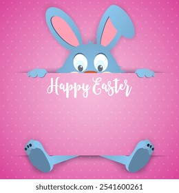 Happy Easter card with rabbit ears. Easter rabbit for Easter holidays design. Easter bunny on pink background.