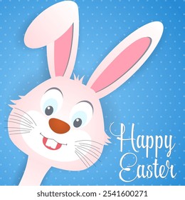 Happy Easter card with rabbit ears. Easter rabbit for Easter holidays design. Easter bunny on blue background.