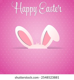 Happy Easter card with rabbit ears. Easter rabbit for Easter holidays design. Easter bunny on pink background.