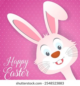 Happy Easter card with rabbit ears. Easter rabbit for Easter holidays design. Easter bunny on pink background.