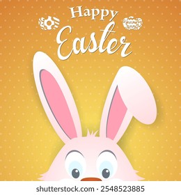 Happy Easter card with rabbit ears. Easter rabbit for Easter holidays design. Easter bunny on orange background.