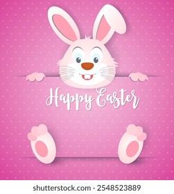 Happy Easter card with rabbit ears. Easter rabbit for Easter holidays design. Easter bunny on green background.