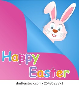 Happy Easter card with rabbit ears. Easter rabbit for Easter holidays design. Easter bunny on blue background.