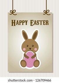 happy easter card with rabbit and egg. vector illustration